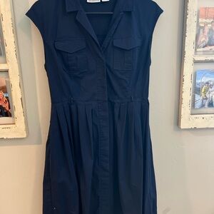 Navy Blue Collared Women's Dress
